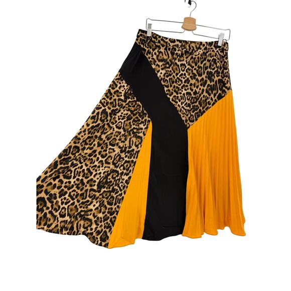 Lucy Paris Leopard Color Block Pleated Midi Skirt Size M  Artsy - Picture 2 of 12